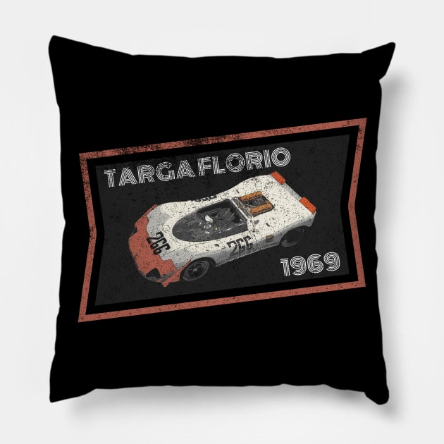 Targa Florio 1969 (Distressed) Pillow by NeuLivery