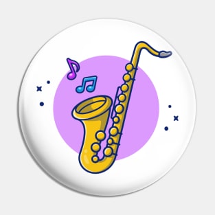 Saxophone With Music Notes Pin