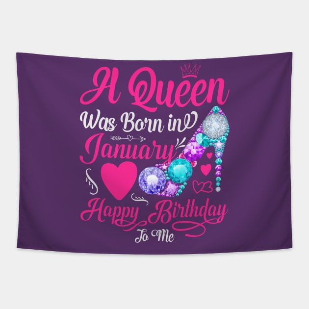 A Queen Was Born In January-Happy Birthday Tapestry by Creative Town