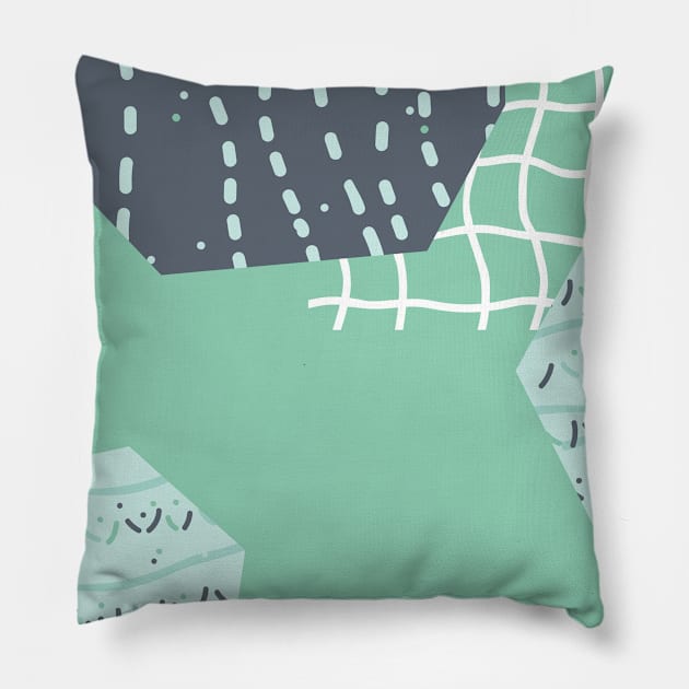 Abstract aquamarine grids and cut paper things Pillow by essskina