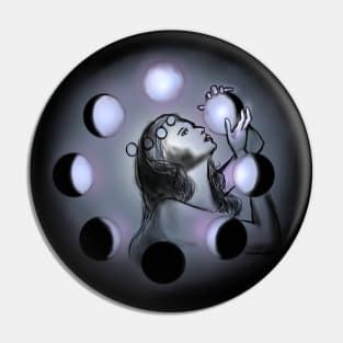 Woman Gazing at Phases of the Moon Pin