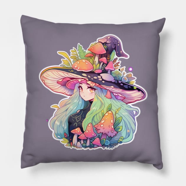 Pastel Goth Cute Mushroom Witch Pillow by DarkSideRunners