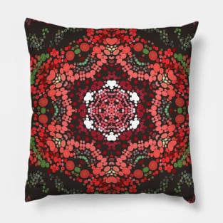 Dot Mandala Red Green and White Pillow