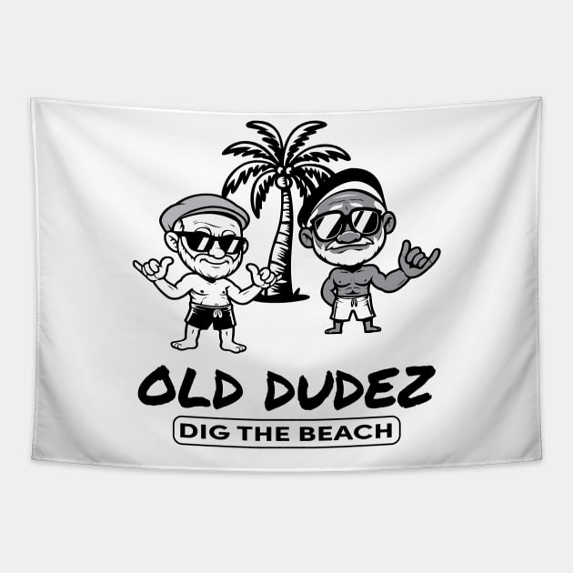 Old Dudez Dig The Beach Tapestry by Long Legs Design