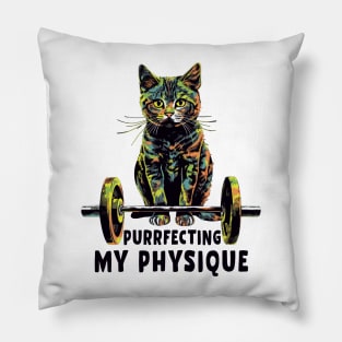 Gym, Workout or Fitness Gift Funny Cat in a Gym Pillow