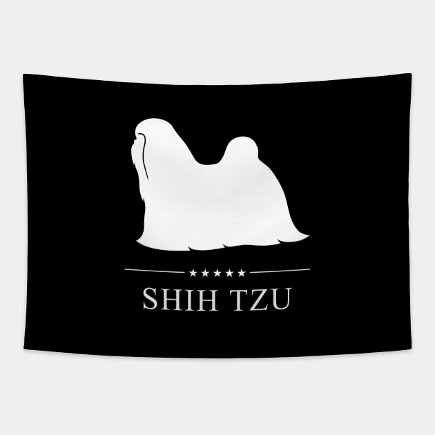 Shih Tzu Dog White Silhouette Tapestry by millersye