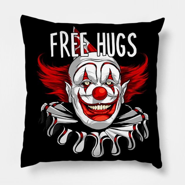 Free Hugs Scary Creepy Clown Halloween Pillow by klausgaiser