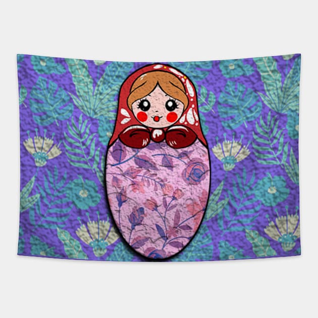 Russian doll with blue flowers pattern Tapestry by KK-Royal