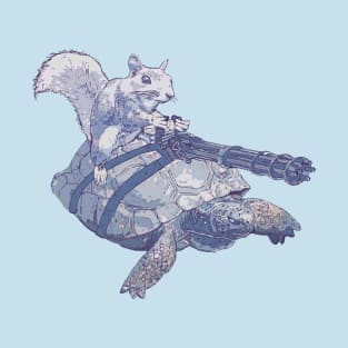 Squirrel Commando: Ride into Action with our Graphic Design featuring a Squirrel on a Turtle Armed with a Minigun! Quirky Adventure Unleashed T-Shirt