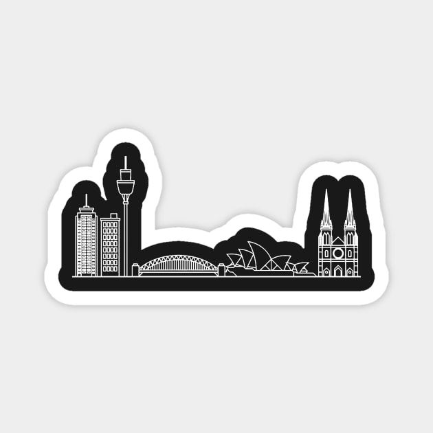 Sydney Skyline in white with details Magnet by Mesyo