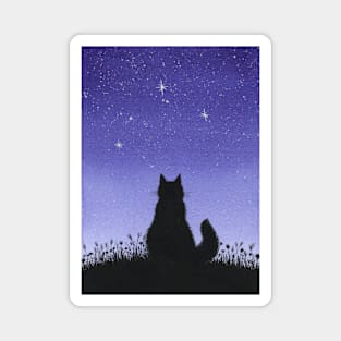 Cat and Stars Blue Watercolor Magnet