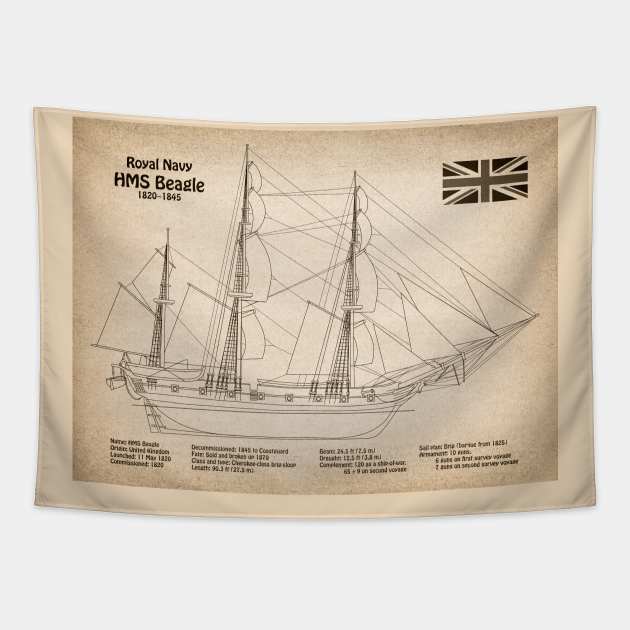 Charles Darwin HMS Beagle Tall Ship - SD Tapestry by SPJE Illustration Photography