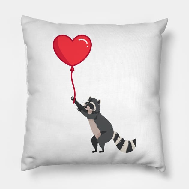 Love please come back, racoon with heart ballon design Pillow by kuallidesigns