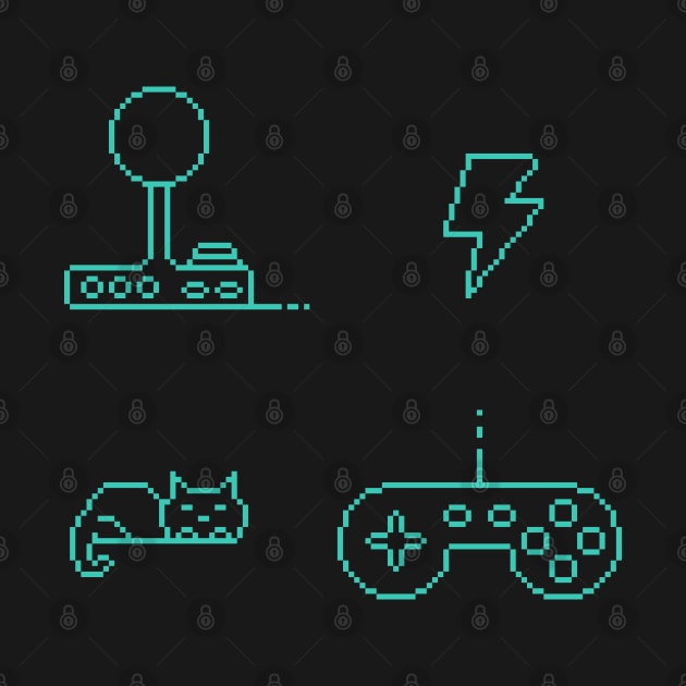 Pixel Art Video Game Controllers & Cat by Pixel Hoo