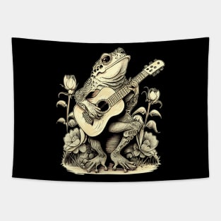 Cottagecore Frog Playing His Acoustic Guitar Tapestry