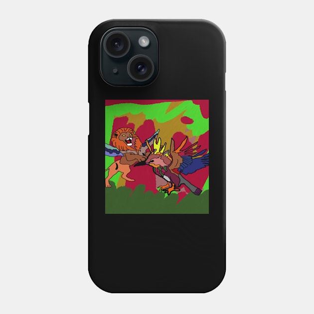 drawing lion and hoopoe colorful art Phone Case by Catbrat