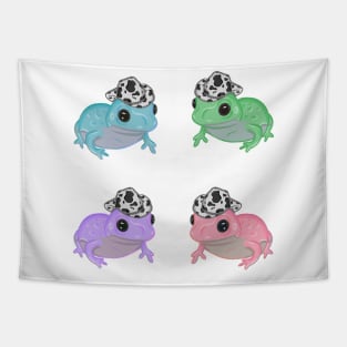 Colorful Frogs in Cowboy Hats Tapestry