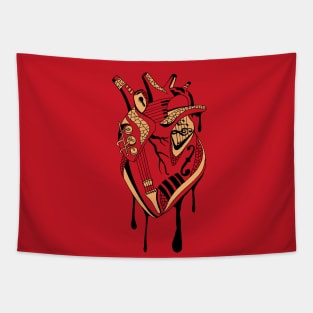 Red and Cream Musical Heart Tapestry