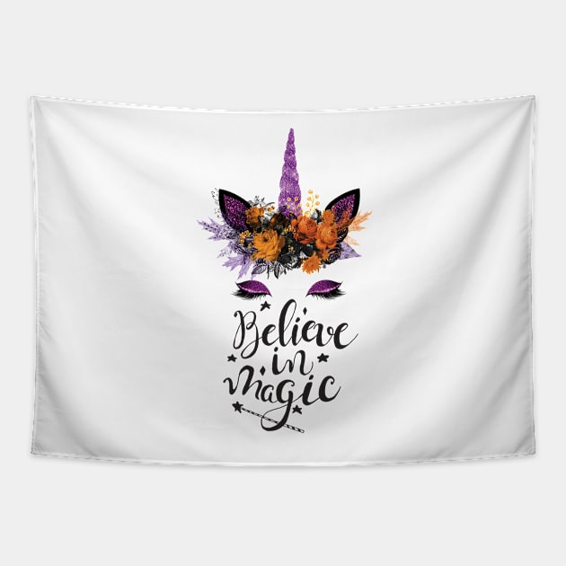 Halloween Unicorn, Believe in Magic Tapestry by sarahwainwright