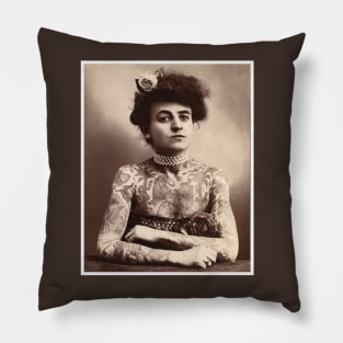 Vintage Tattooed Lady Print Pillow