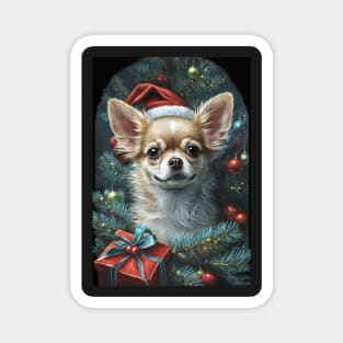 Chihuahua Dog Santa Holiday Christmas Card, Stickers, Magnets Magnet