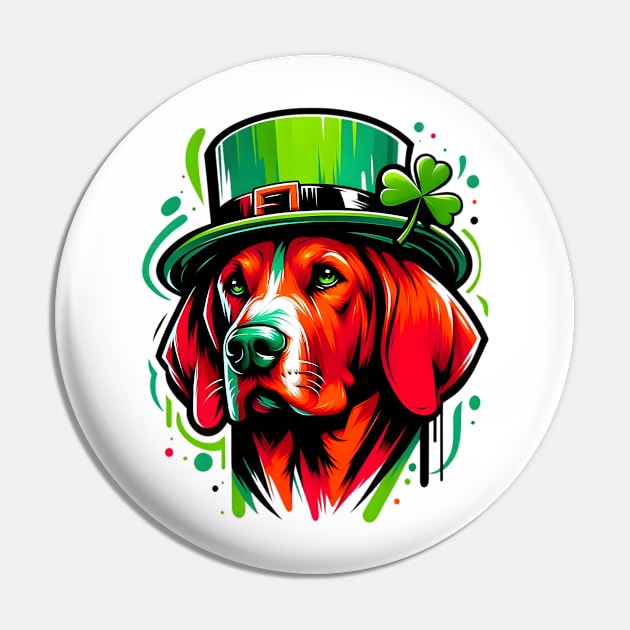 Redbone Coonhound Enjoys Saint Patrick's Day Festivities Pin by ArtRUs