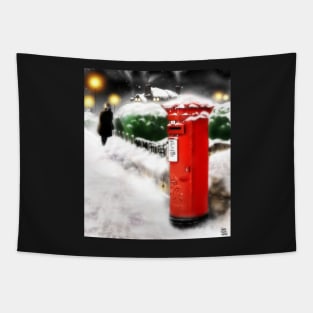Traditional Christmas Illustration: Red Post Box in Snow [Soft Mix] Tapestry