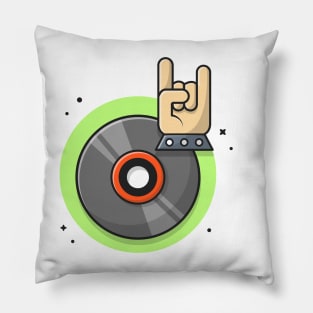 Vinyl Disk Music with Metal and Rock Hand Music Cartoon Vector Icon Illustration Pillow