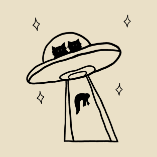 cat alien abduction line art T-Shirt