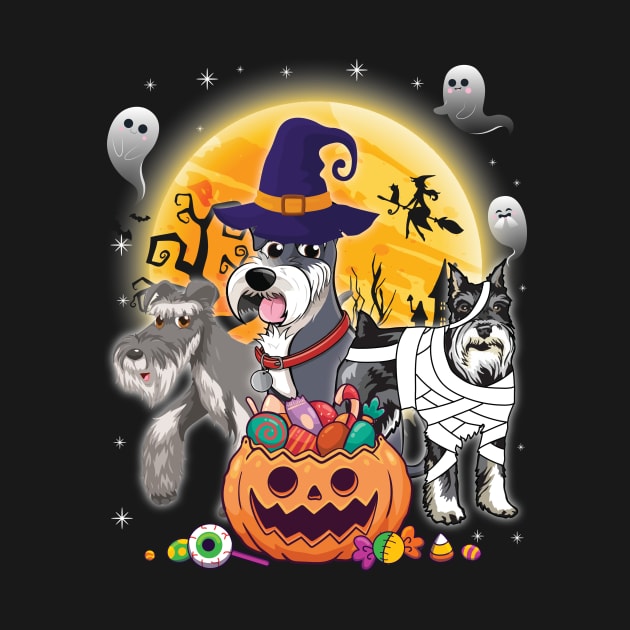 Schnauzer Dog Mummy Witch Moon Ghosts Happy Halloween Thanksgiving Merry Christmas Day by joandraelliot