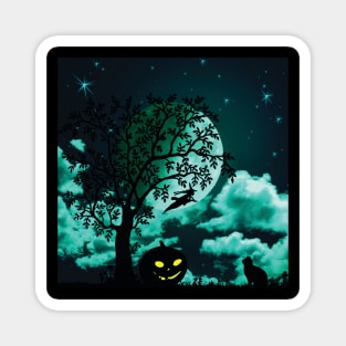 Halloween Cat Under Moonlight and Stars Magnet