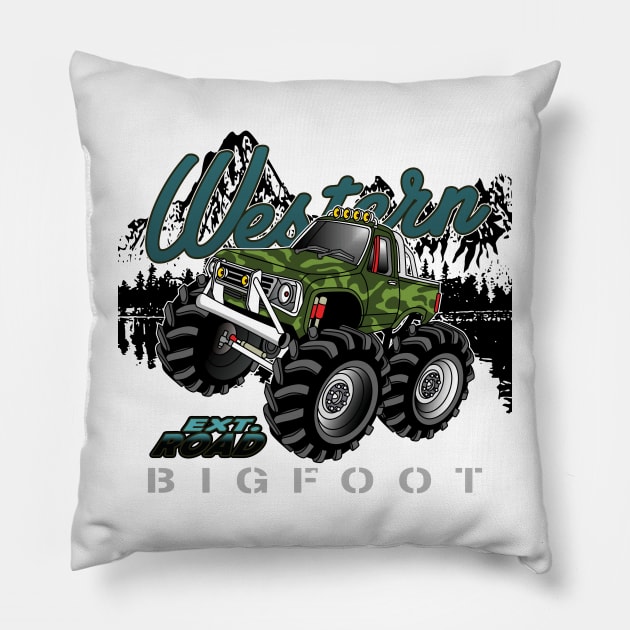 Western Monster truck Pillow by ShirtDigger