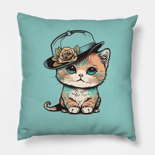 Cat Retro Wearing a Hat Pillow