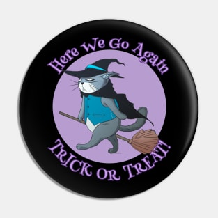 Funny Lazy Witch Cat Halloween Pin