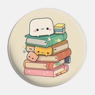 Whimsical Reading Buddy - Adorable Kawaii Character Design for Book Lovers Pin