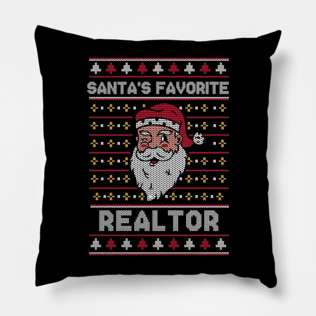 Santa's Favorite Realtor // Funny Ugly Christmas Sweater // Real Estate Holiday Xmas Pillow by Now Boarding