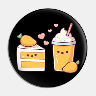 Kawaii Style Mango Milkshake and Mango Cake in Love | Cute Design for Couples Pin