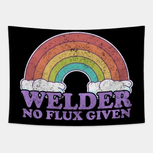 Welder No Flux Given Rainbow and Clouds Tapestry