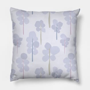 Lilac trees and colorful trunks over purple background Pillow