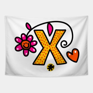 Letter X abc monogram hand drawn colorful alphabet Tapestry