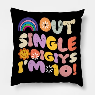 Peace Out Single Digits Retro Groovy 10th Birthday Girl Pillow