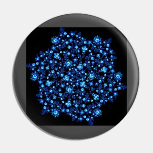 Blue flowers ornament on black background Pin