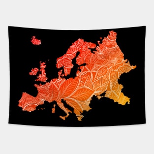 Colorful mandala art map of Europe with text in red and orange Tapestry