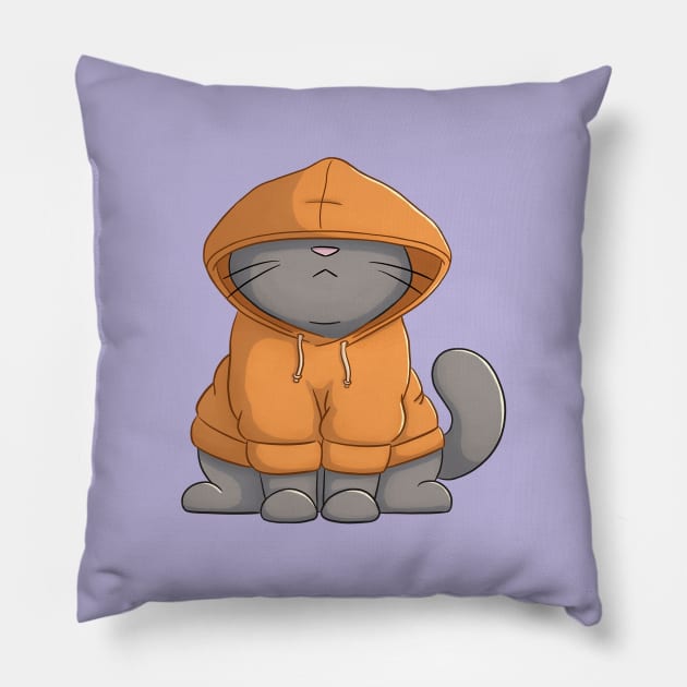 Funny Grey Cat Pillow by Meowrye