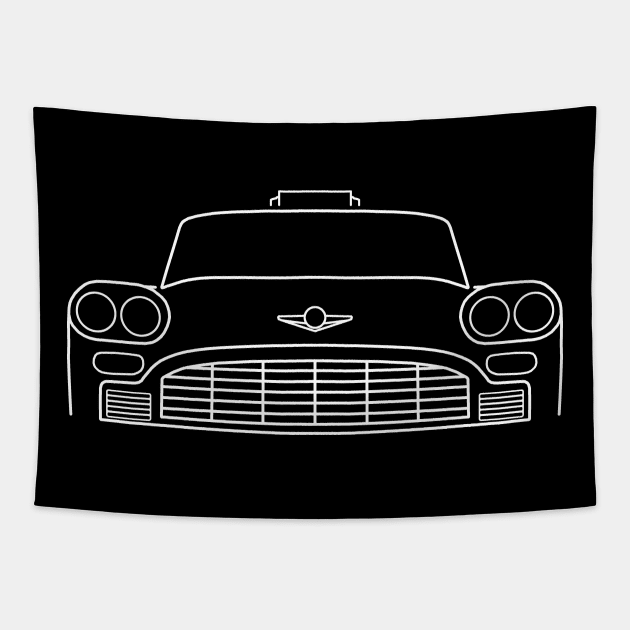 Classic old New York taxi cab white outline graphic Tapestry by soitwouldseem