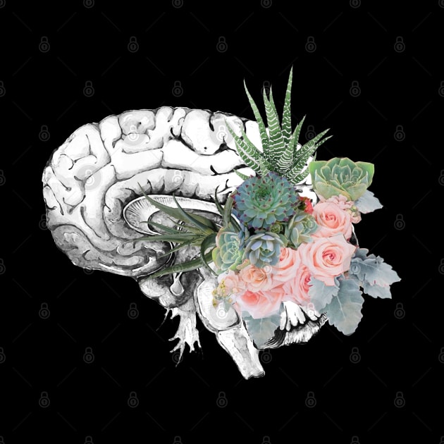 Brain human anatomy,succulents plants and roses, mental by Collagedream