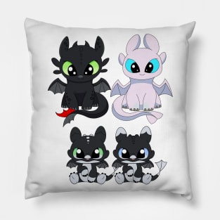 Dragon family with boys, dragon mama, toothless, light fury, night lights babies, my family Pillow