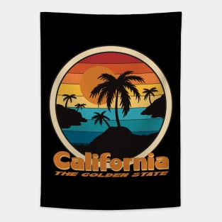 California The Golden State - Sunset Palms Tapestry