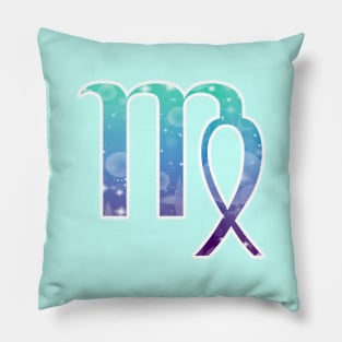 Virgo Zodiac Symbol in Magical Mermaid Colors Pillow