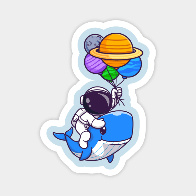 Cute Astronaut Riding Cute Whale And Holding Balloon Cartoon Magnet by Catalyst Labs